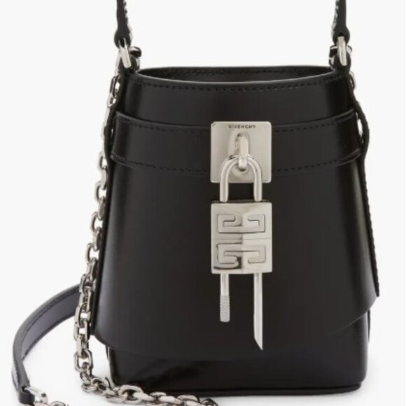 NWT Givenchy Micro Shark Lock Bucket Bag Black Leather - Picture 1 of 12